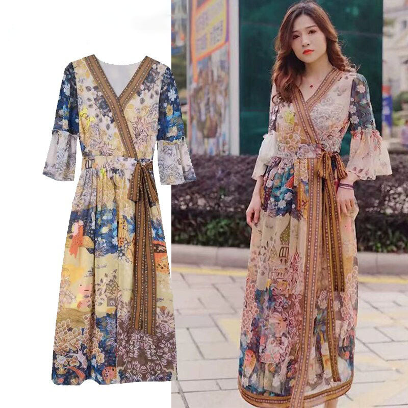 Floral V-Neck Summer Midi Dress – Boho Soulmate Streetwear | same ANTHEM.