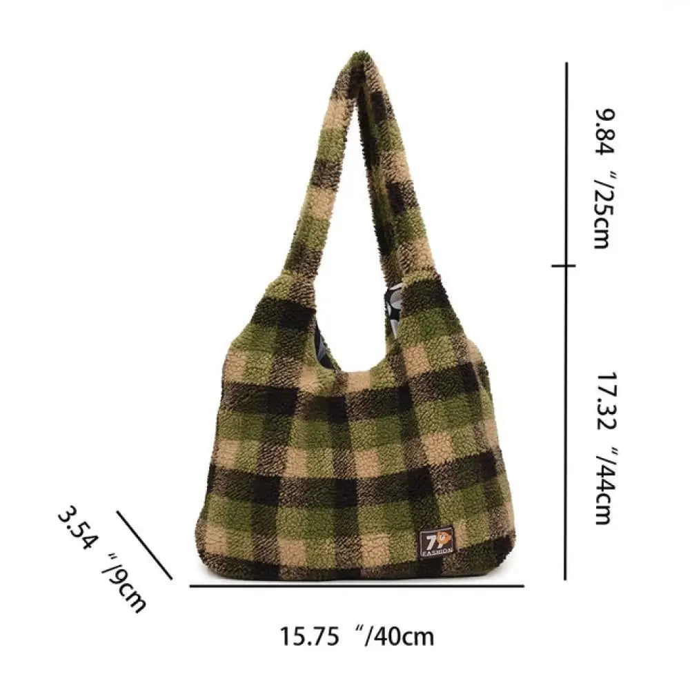 Fluffy Plaid Tote Bag – Soulmate Streetwear Bag | same ANTHEM - Green