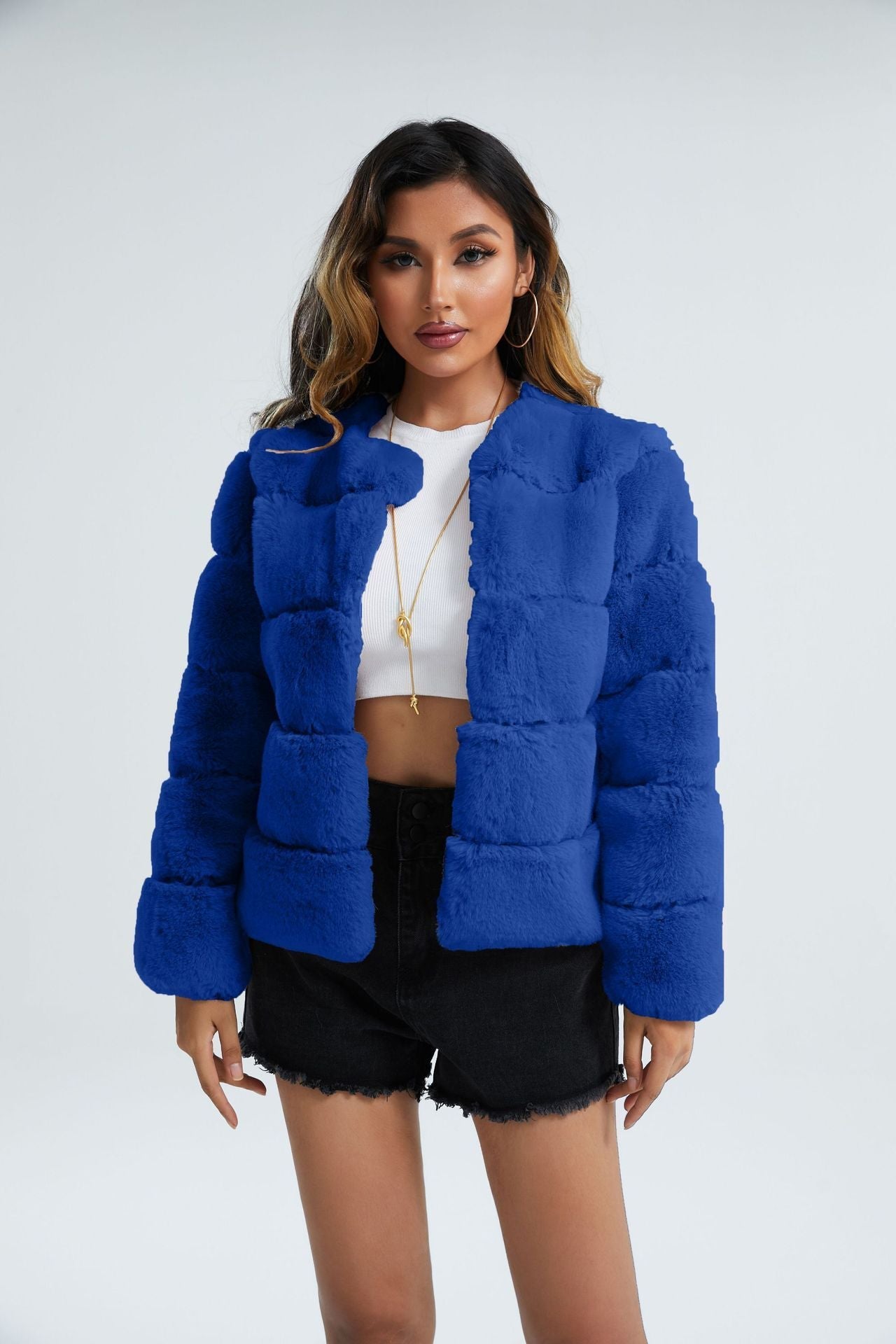Fox Fur Artificial Coat | same ANTHEM. Soulmate Streetwear for Women - Sapphire Blue / L