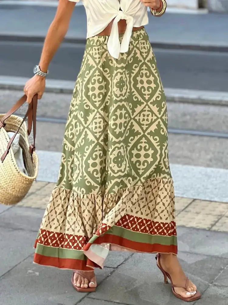 Free Spirit Swing Skirt – Printed Boho Dream for Summer | same ANTHEM - Matcha Green / L