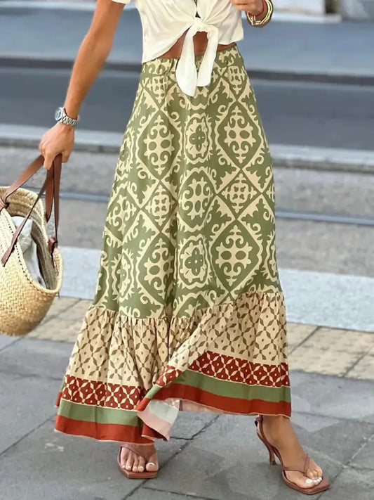 Free Spirit Swing Skirt – Printed Boho Dream for Summer | same ANTHEM - Matcha Green / L