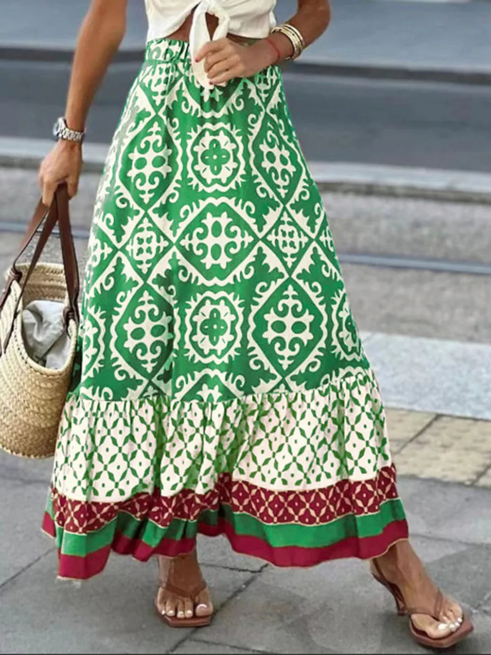 Free Spirit Swing Skirt – Printed Boho Dream for Summer | same ANTHEM - Green / S