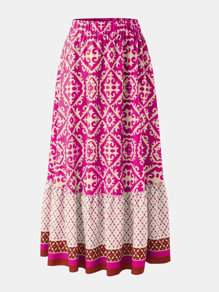 Free Spirit Swing Skirt – Printed Boho Dream for Summer | same ANTHEM - Hot Pink / L