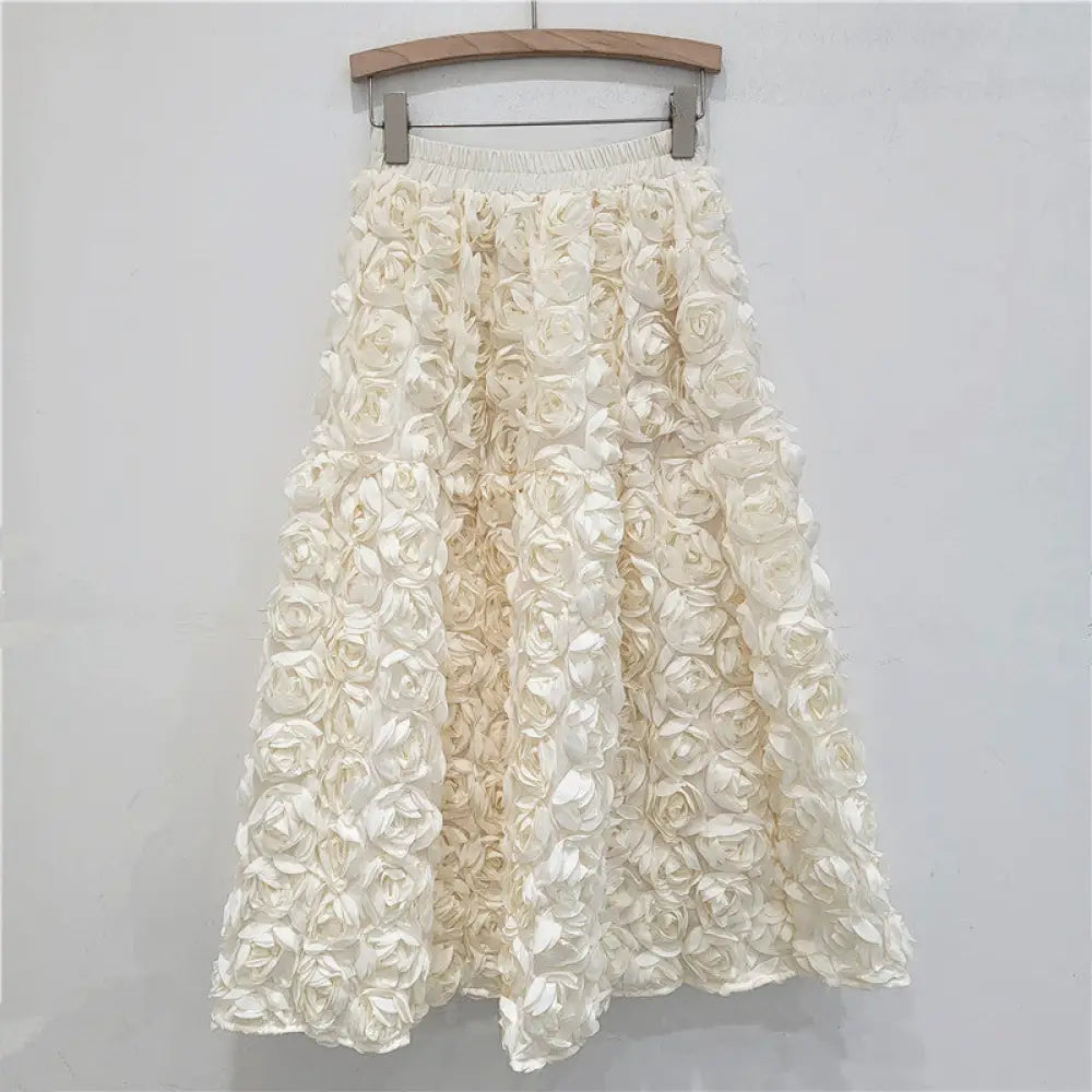 French 3D Flower A-Line Skirt – High Waist Romantic Chic | same ANTHEM - Apricot / One size