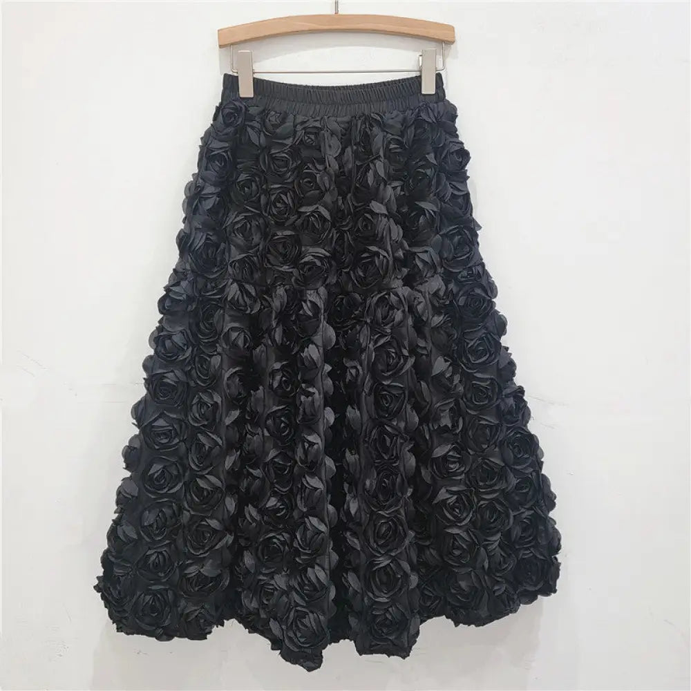 French 3D Flower A-Line Skirt – High Waist Romantic Chic | same ANTHEM - Black / One size