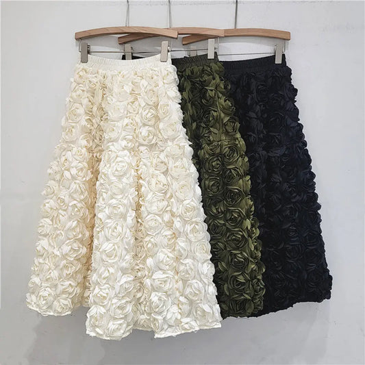 French 3D Flower A-Line Skirt – High Waist Romantic Chic | same ANTHEM