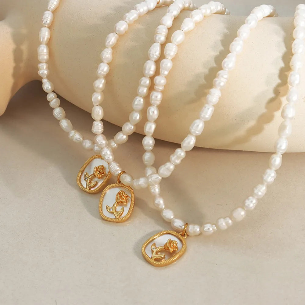 French Baroque Freshwater Pearl Relief Necklace – Romantic Statement Jewelry | same ANTHEM - Gold / One Size