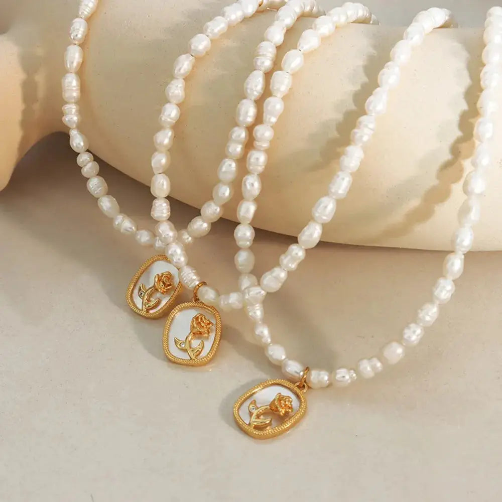 French Baroque Freshwater Pearl Relief Necklace – Romantic Statement Jewelry | same ANTHEM - Gold / One Size