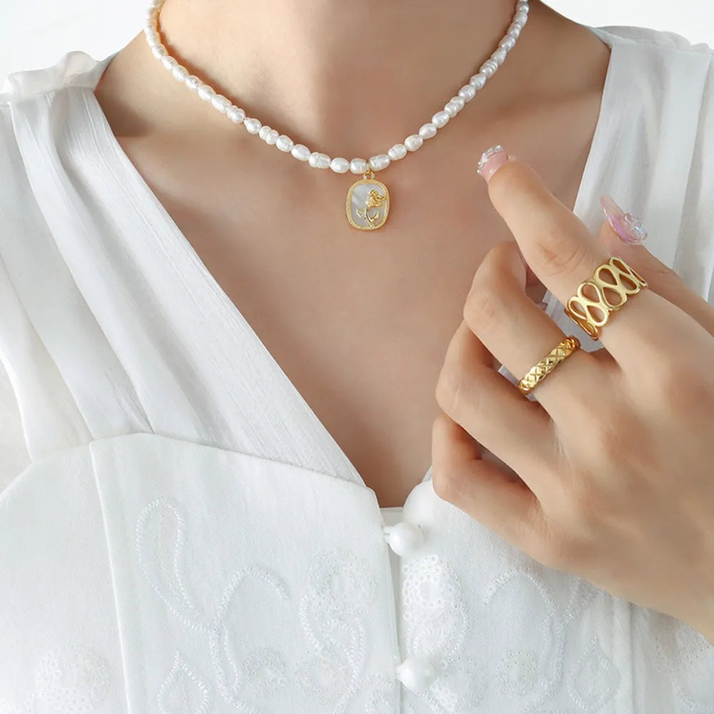 French Baroque Freshwater Pearl Relief Necklace – Romantic Statement Jewelry | same ANTHEM - Gold / One Size