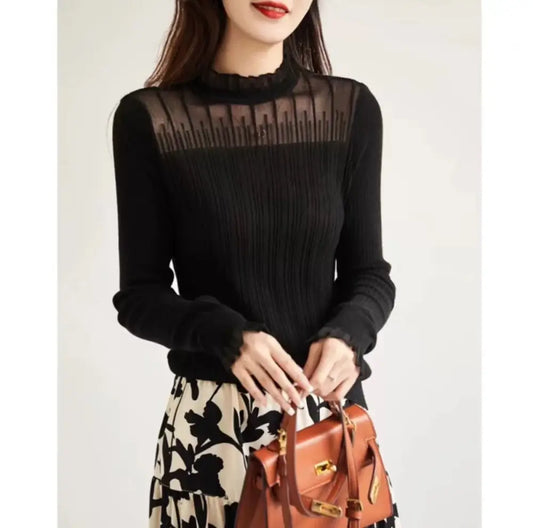 French Chic Lace Top – Elegant Bottoming Shirt for Lovers & Soulmates | same ANTHEM - Black / 3XL