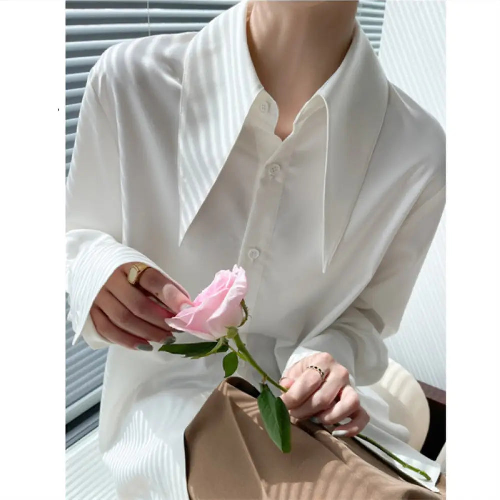 French Chic Pointed Collar Shirt – same ANTHEM | Classic Business Style for Soulmates - White / S