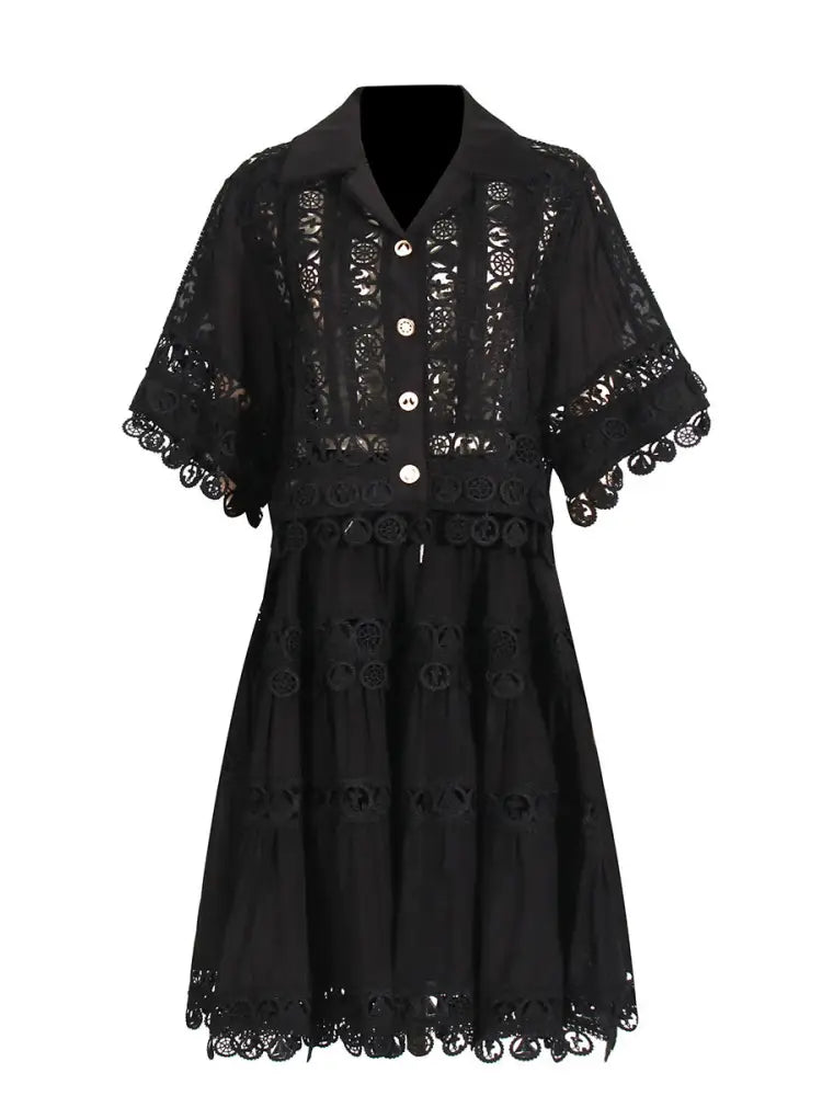 French Court Lace Shirt & Skirt Set – Romantic Two-Piece Dress | same ANTHEM - Black / S