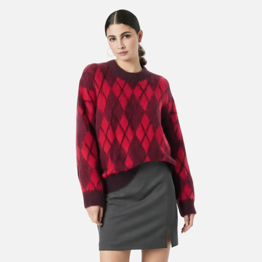 French Diamond Pattern Knitted Sweater for Women | same ANTHEM.