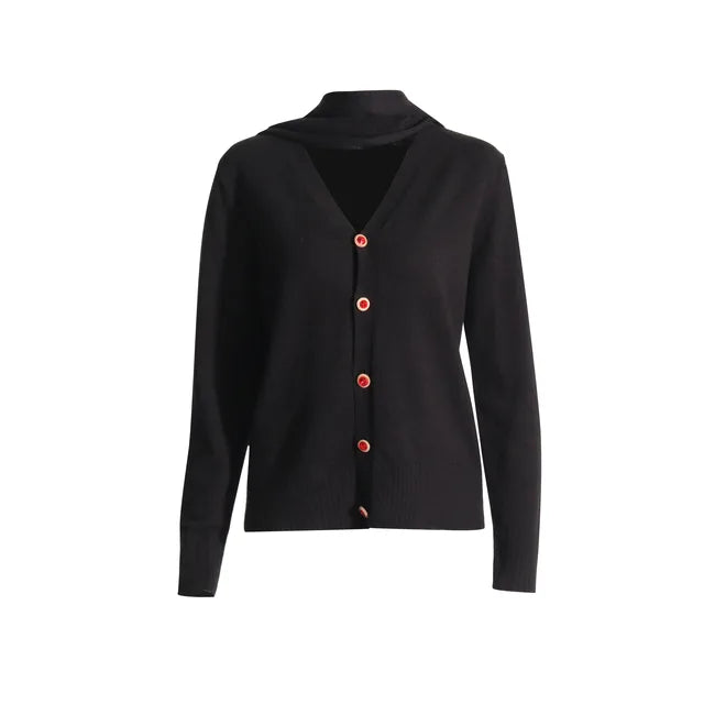 French Lazy Style V-Neck Patchwork Cardigan – same ANTHEM | Dreamy Soulmate Knitwear - BLACK / S