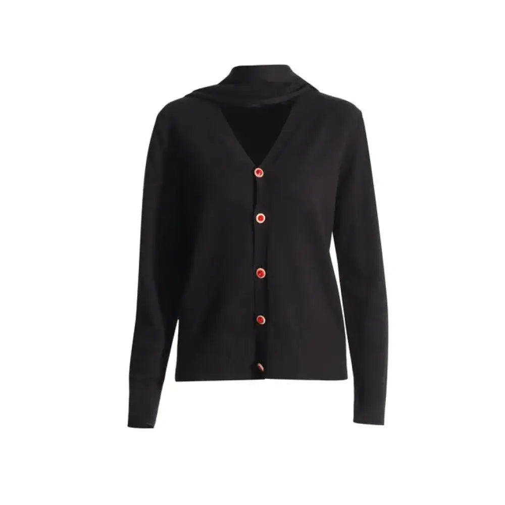 French Lazy Style V-Neck Patchwork Cardigan – same ANTHEM | Dreamy Soulmate Knitwear - BLACK / S