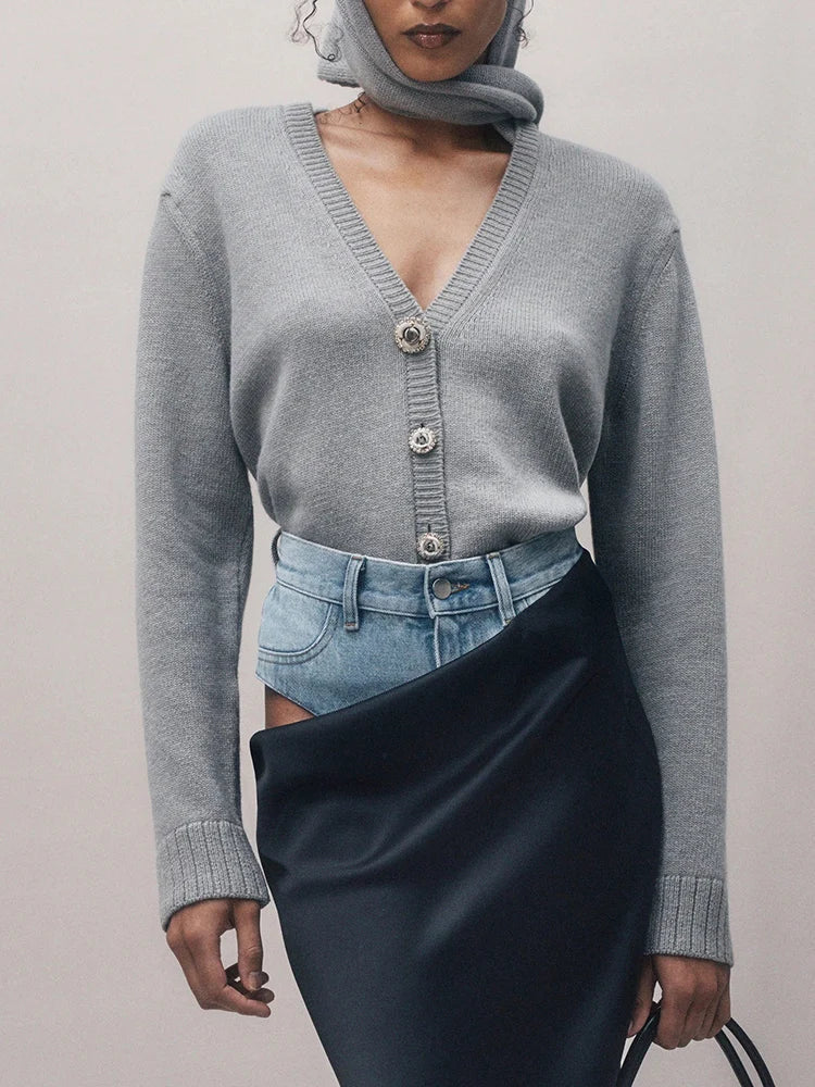 French Lazy Style V-Neck Patchwork Cardigan – same ANTHEM | Dreamy Soulmate Knitwear