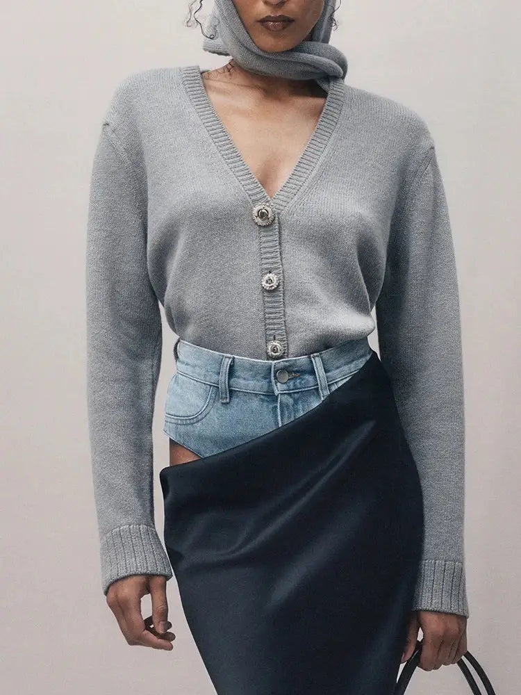 French Lazy Style V-Neck Patchwork Cardigan – same ANTHEM | Dreamy Soulmate Knitwear