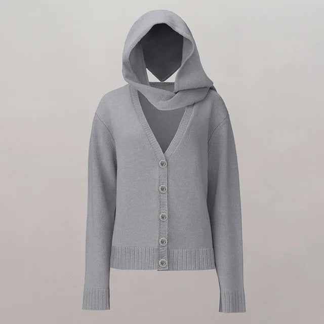 French Lazy Style V-Neck Patchwork Cardigan – same ANTHEM | Dreamy Soulmate Knitwear - GRAY / S