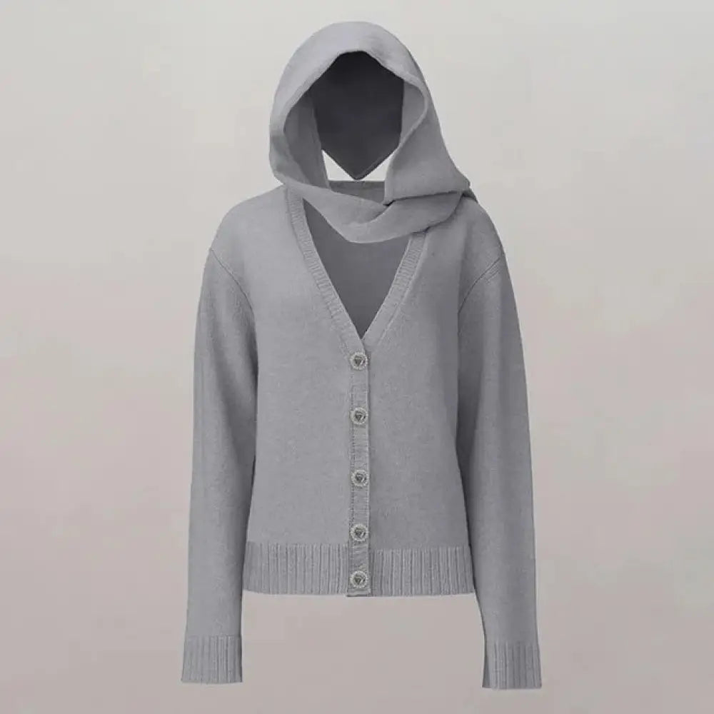 French Lazy Style V-Neck Patchwork Cardigan – same ANTHEM | Dreamy Soulmate Knitwear - GRAY / S