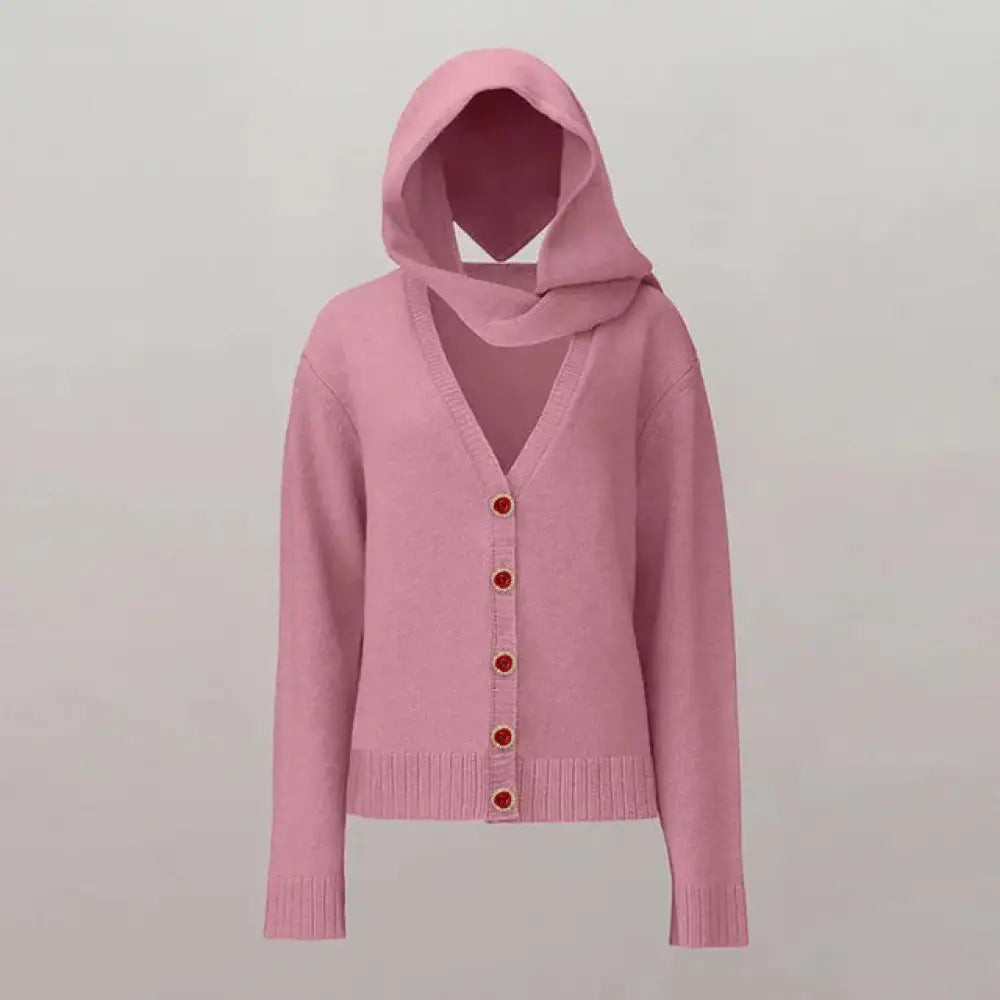 French Lazy Style V-Neck Patchwork Cardigan – same ANTHEM | Dreamy Soulmate Knitwear - PINK / S