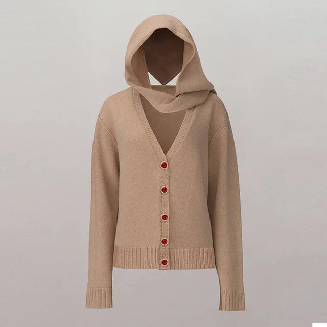 French Lazy Style V-Neck Patchwork Cardigan – same ANTHEM | Dreamy Soulmate Knitwear - KHAKI / S