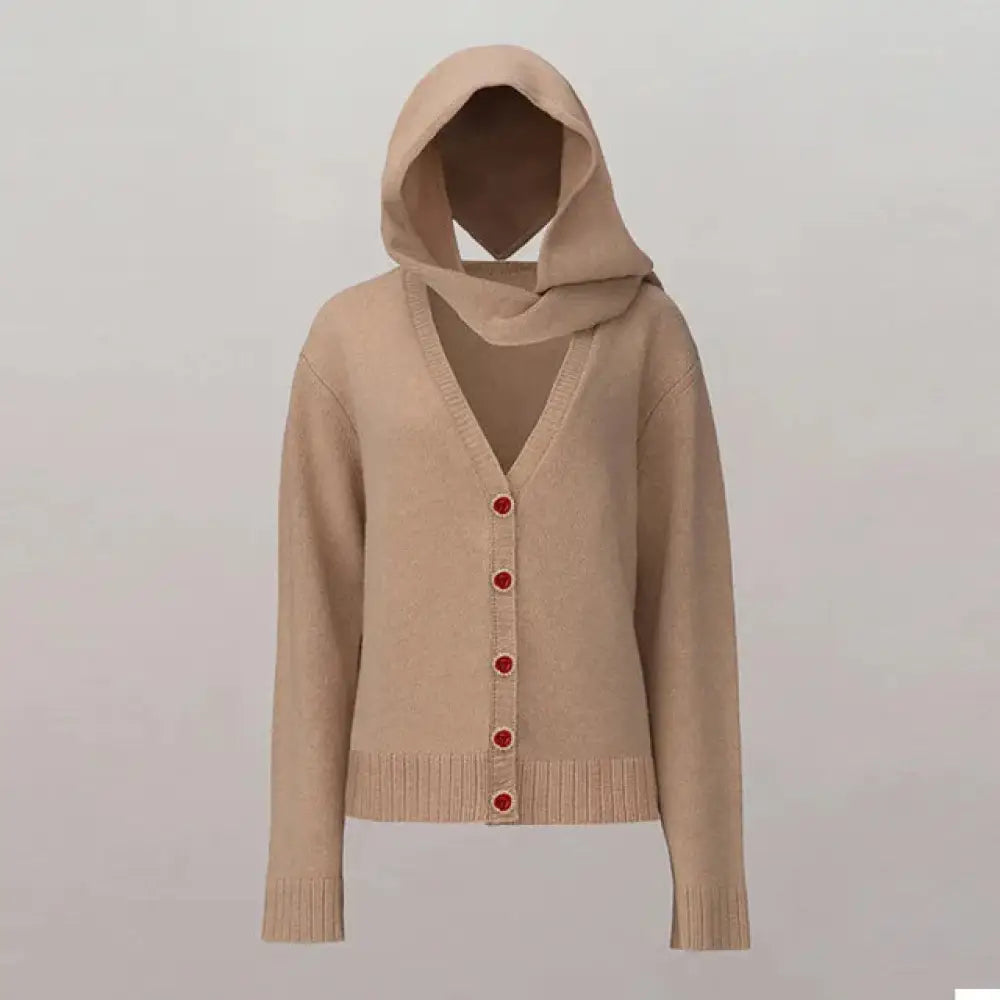 French Lazy Style V-Neck Patchwork Cardigan – same ANTHEM | Dreamy Soulmate Knitwear - KHAKI / S