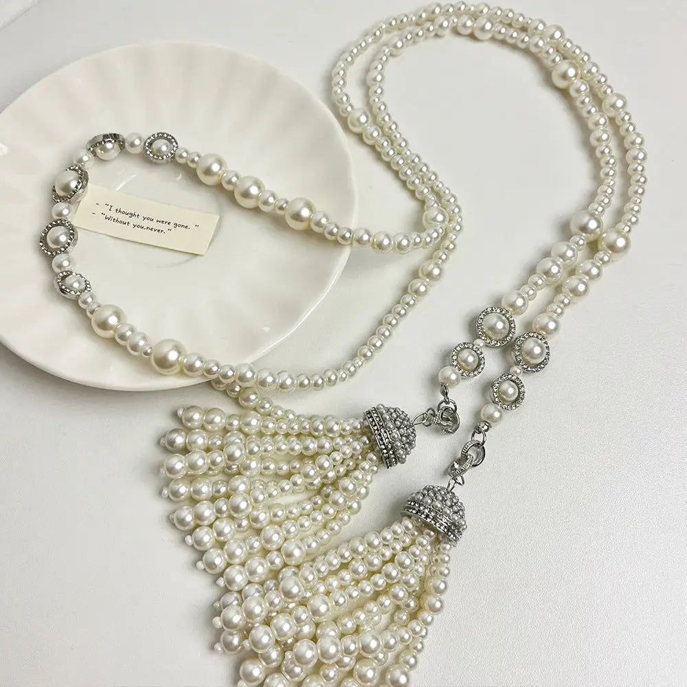 French Pearl Tassel Necklace – Light Luxury & High-End Design | same ANTHEM. - Main image Z-1404