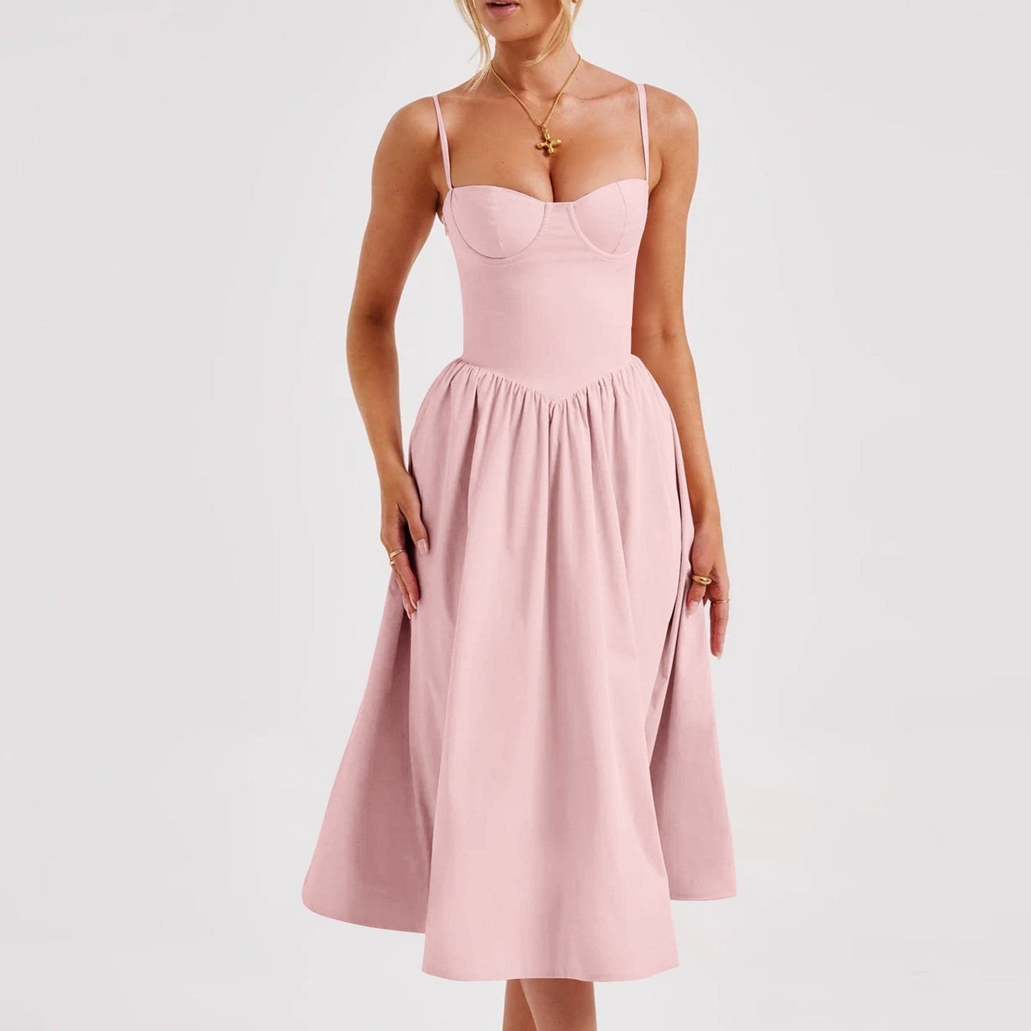 French Retro Long Dress Court Style | Elegant & Romantic Boho Dress | same ANTHEM - Pink / L