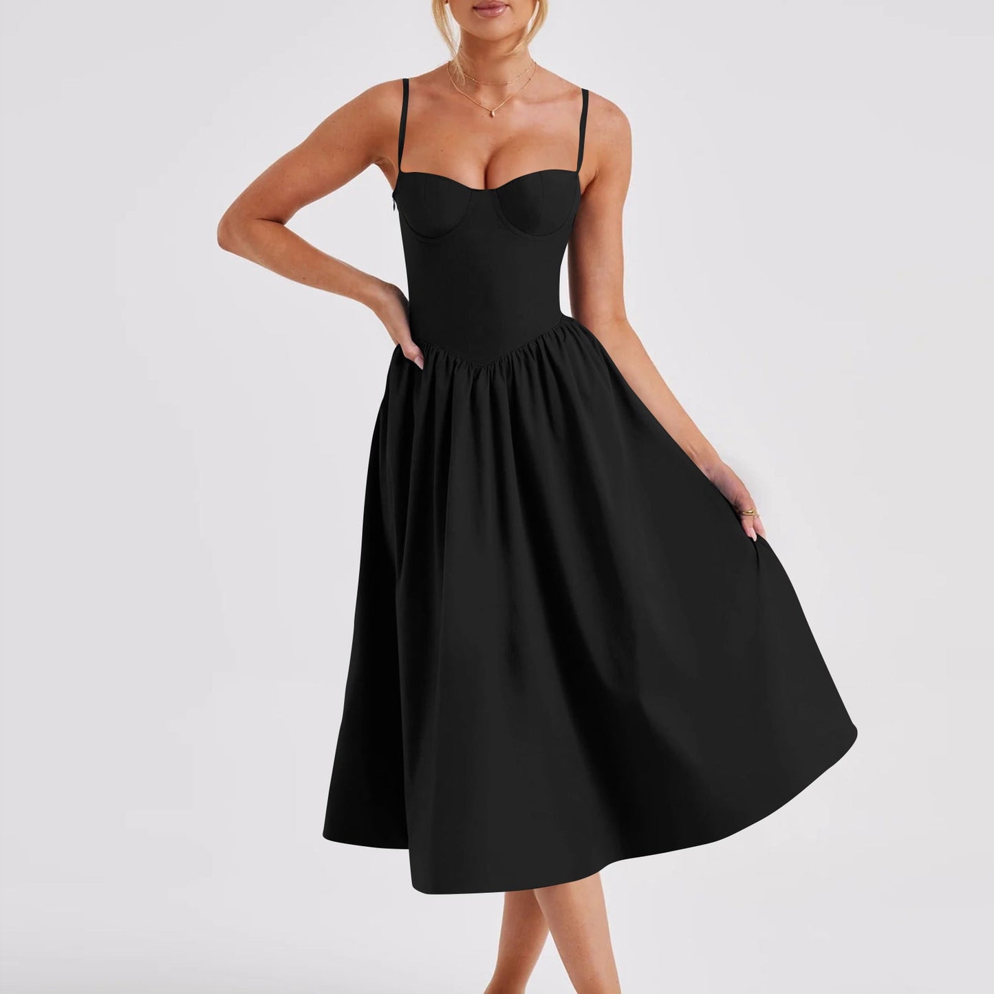 French Retro Long Dress Court Style | Elegant & Romantic Boho Dress | same ANTHEM - Black / L