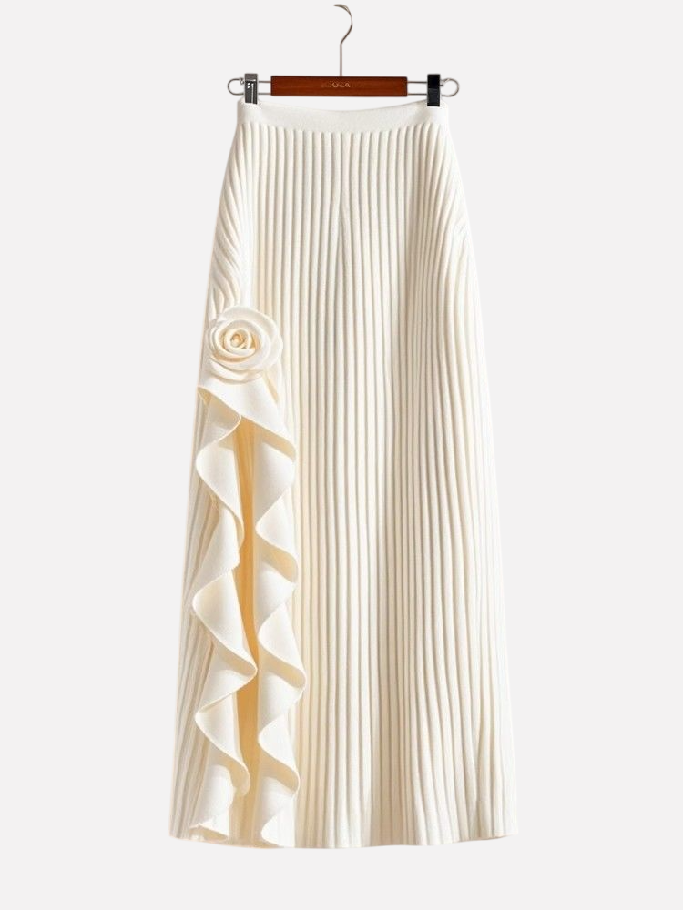 French Ruffled Rose Black Mid-Length Skirt – Autumn Winter Chic | same ANTHEM