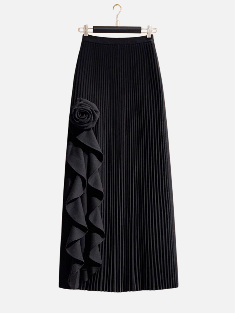 French Ruffled Rose Black Mid-Length Skirt – Autumn Winter Chic | same ANTHEM - Apricot / one size
