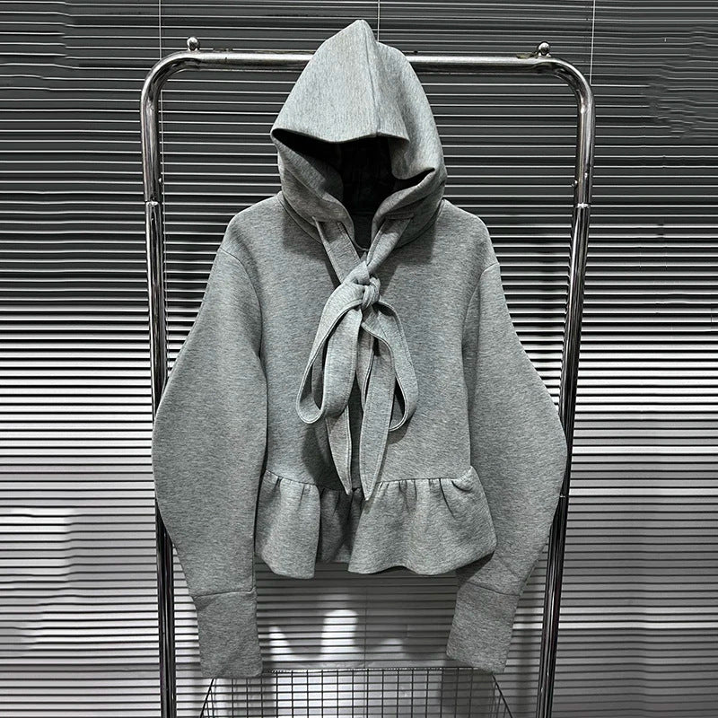 French Style Bow Tie Hoodie – same ANTHEM | Cute Streetwear for Soulmates & Lovers - Gray / S