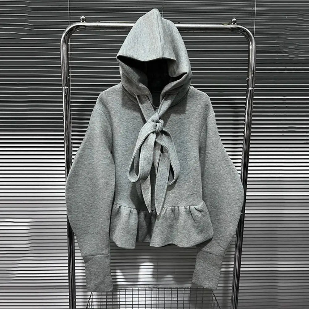 French Style Bow Tie Hoodie – same ANTHEM | Cute Streetwear for Soulmates & Lovers - Gray / S