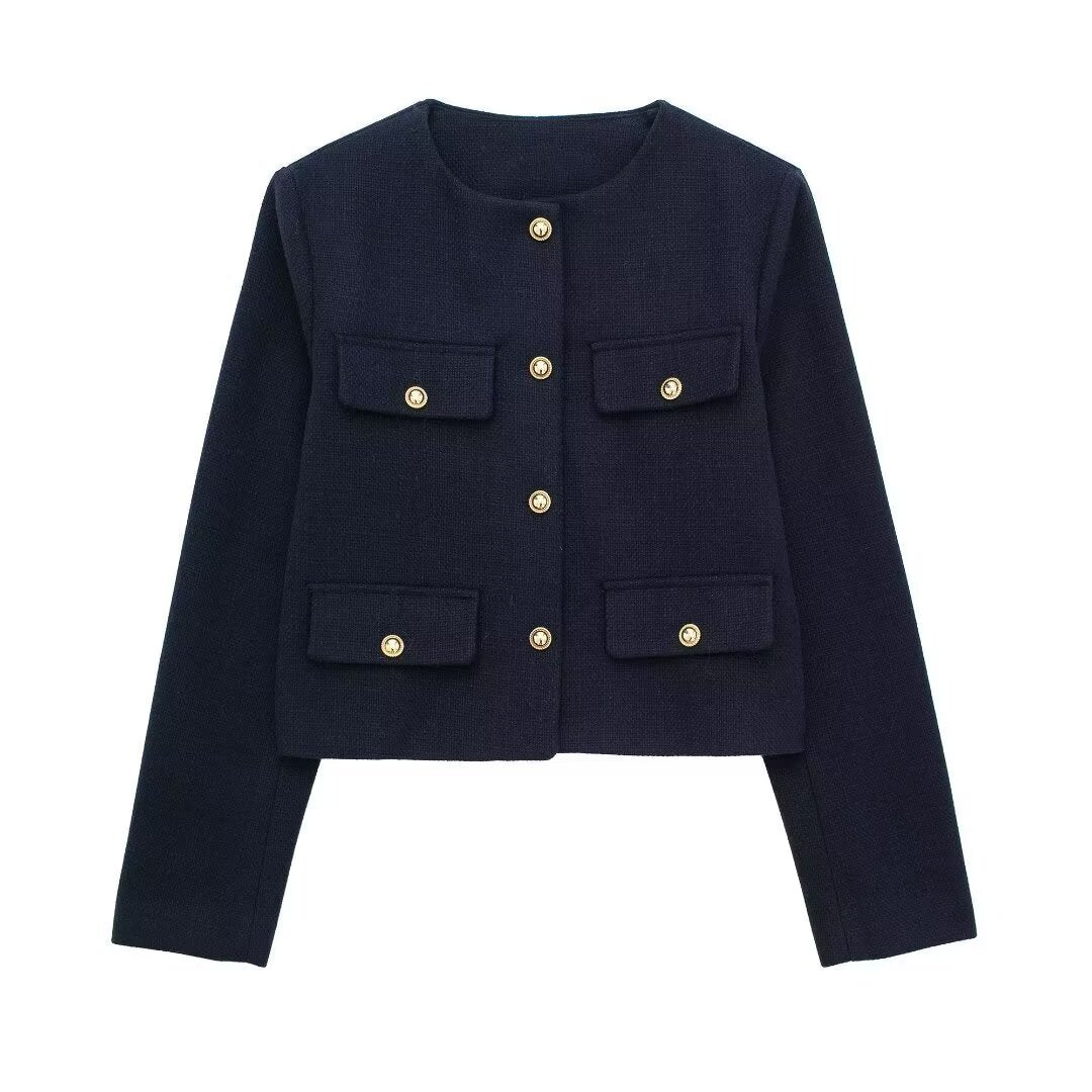 French Style Chic Short Coat | same ANTHEM - Navy blue D6 / S