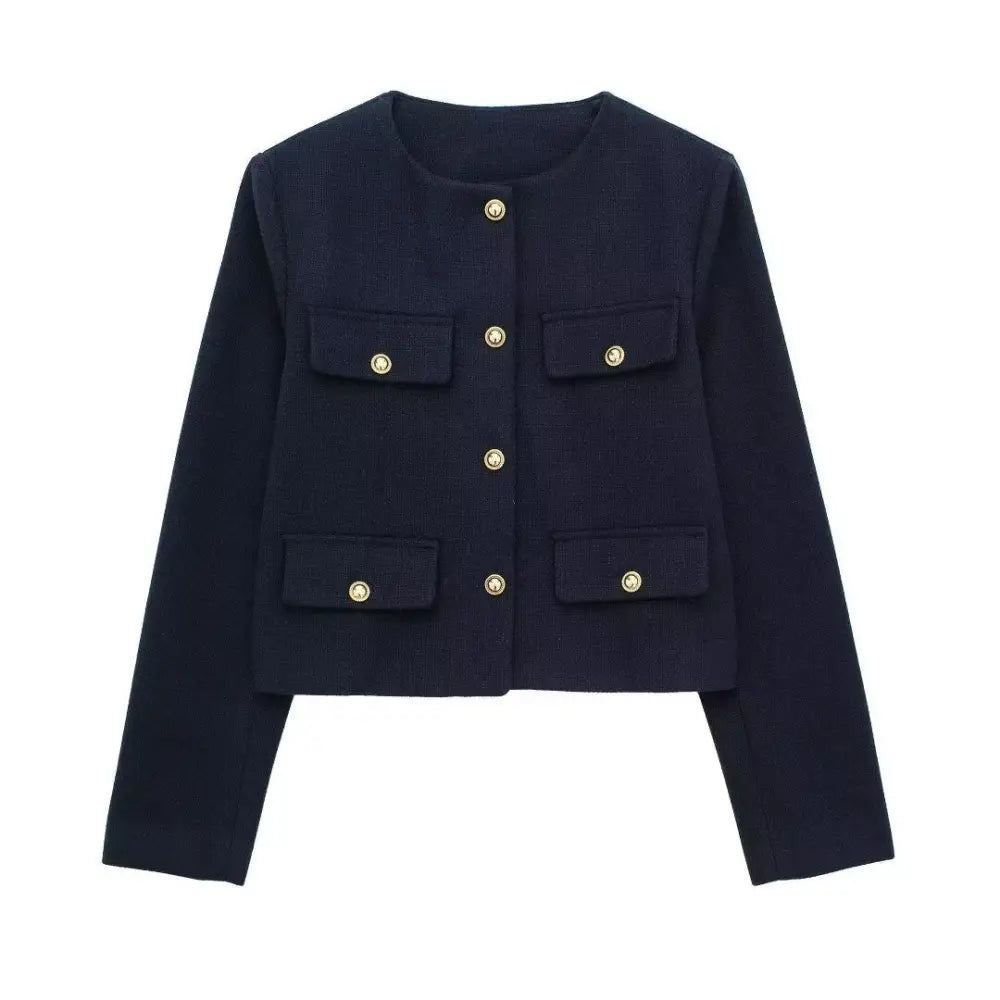 French Style Chic Short Coat | same ANTHEM - Navy blue D6 / S