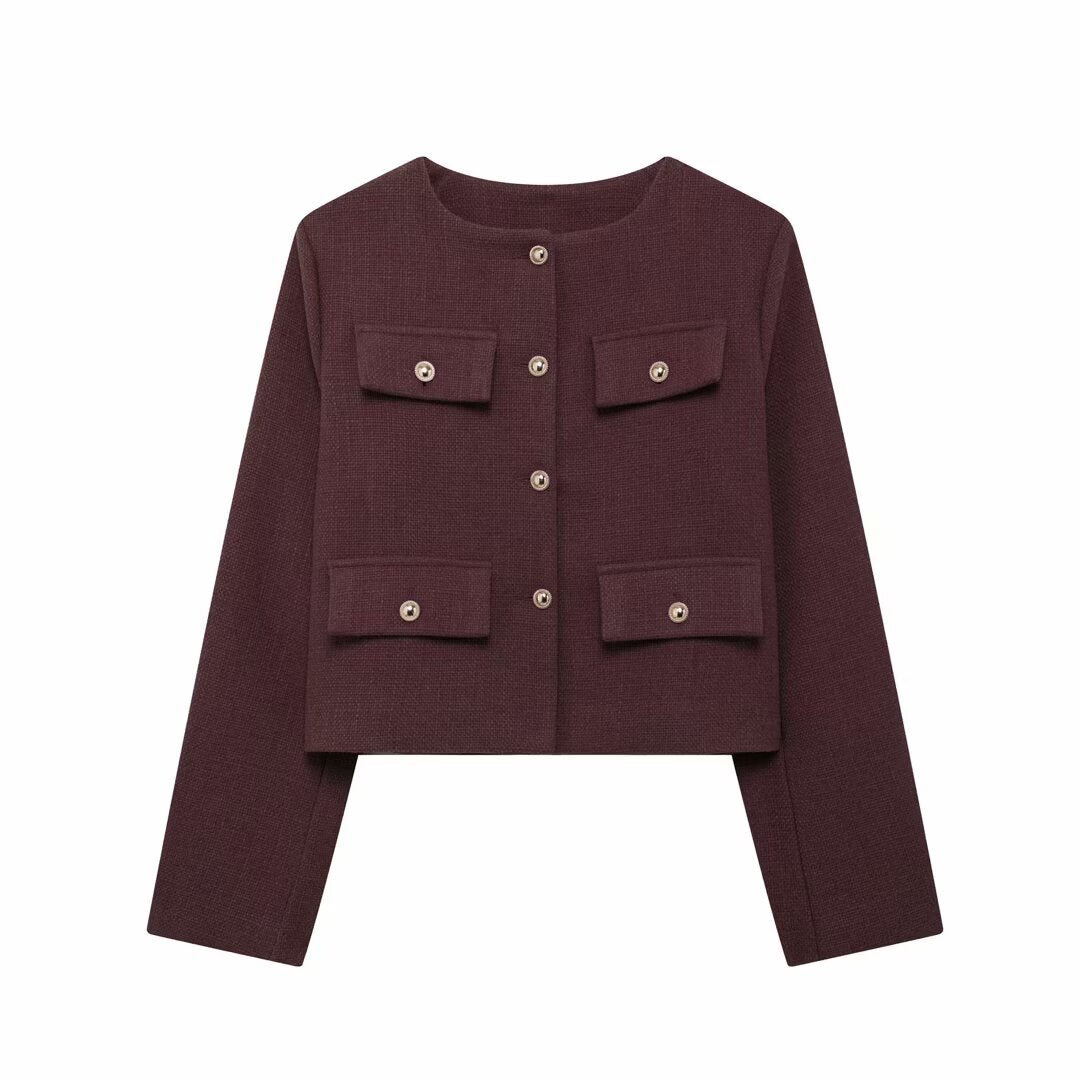 French Style Chic Short Coat | same ANTHEM - Wine red D6 / S