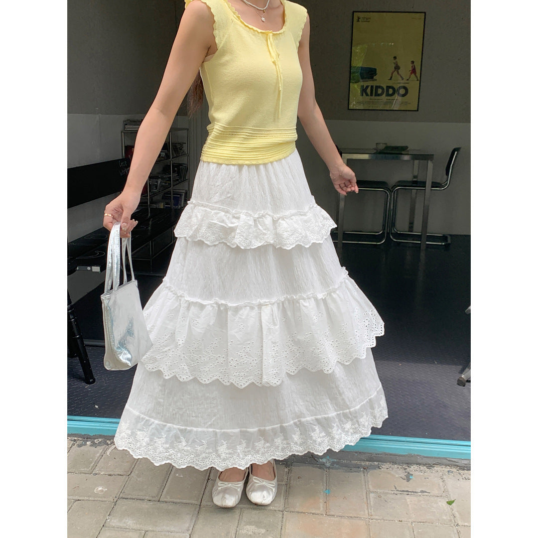 French Style Lace A-Line Midi Skirt | Romantic & Dreamy Fashion for Lovers | Same ANTHEM - White / L