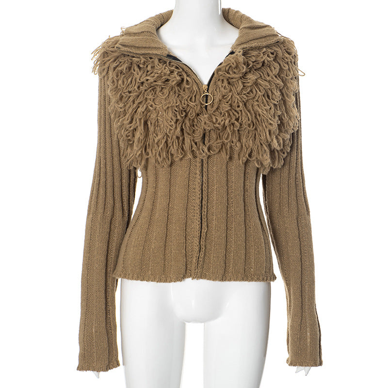 French-Style Woolen Tassel Top Women | Minimalist Chic | same ANTHEM. - Brown / S