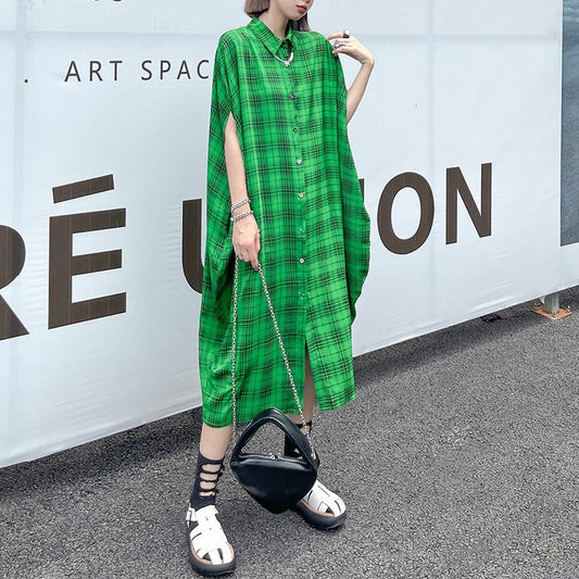 French Vintage Plaid Bat Sleeve Dress | same ANTHEM. - Green / One Size