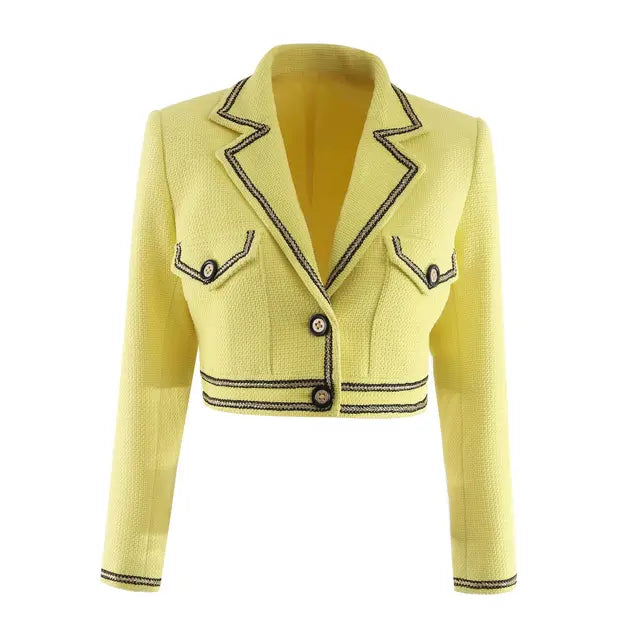 French Vintage Tweed Short Jacket – Soulmate Streetwear by same ANTHEM - Yellow / S