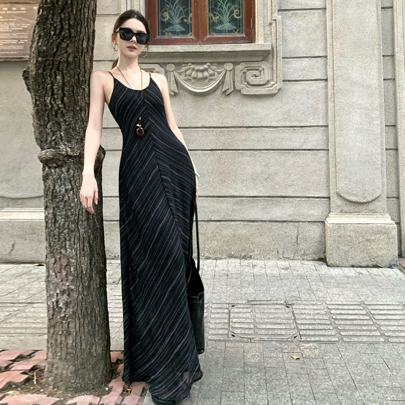 French Vintage V-Neck Striped Dress | Loose Summer Maxi Dress Women | same ANTHEM.