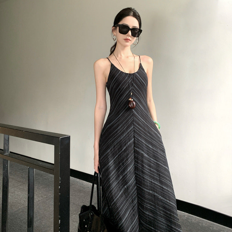 French Vintage V-Neck Striped Dress | Loose Summer Maxi Dress Women | same ANTHEM.