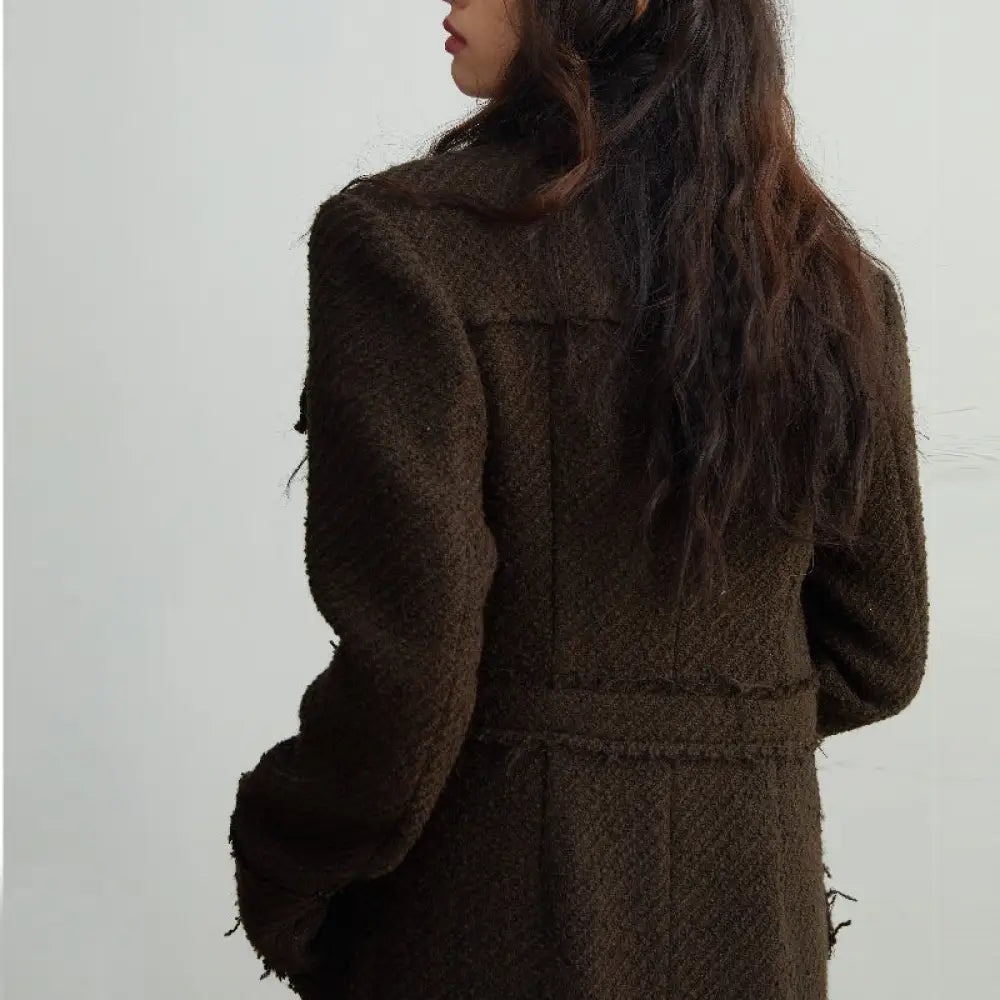 Fringe Damage Wandering Artist Long Woolen Coat - Bag
