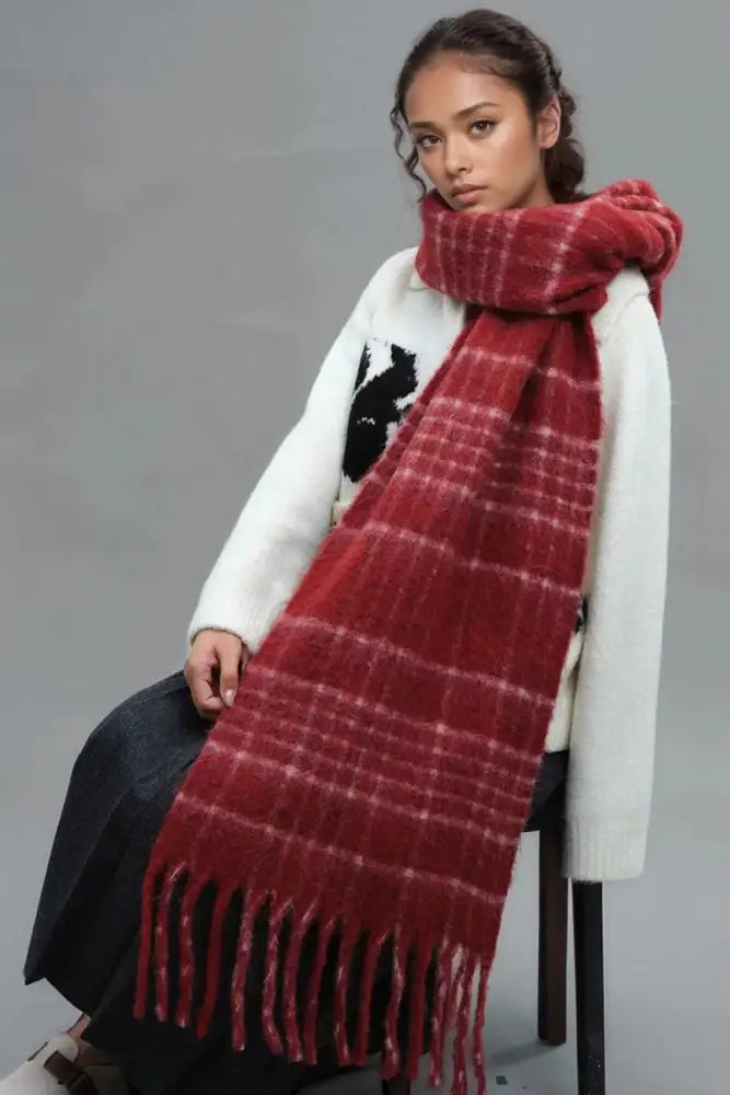 Fringe Plaid Thermal Scarf – Soft Streetwear Layer | same ANTHEM.