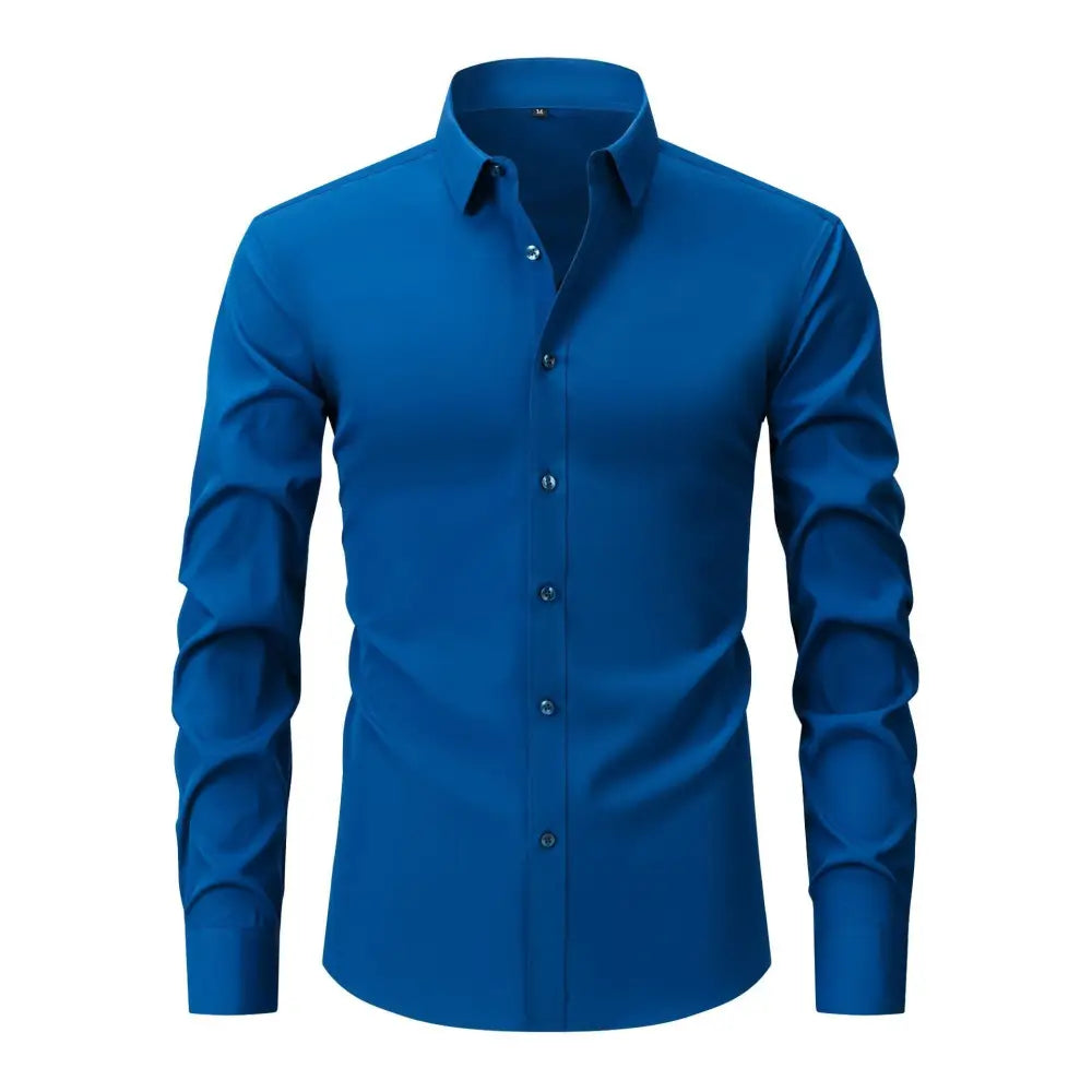 Full Elastic Force Natural Color Button Men’s Plus Size Shirt