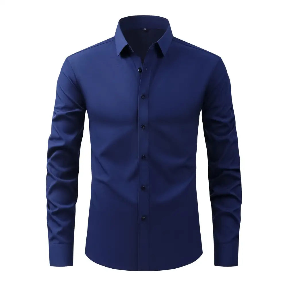 Full Elastic Force Natural Color Button Men’s Plus Size Shirt