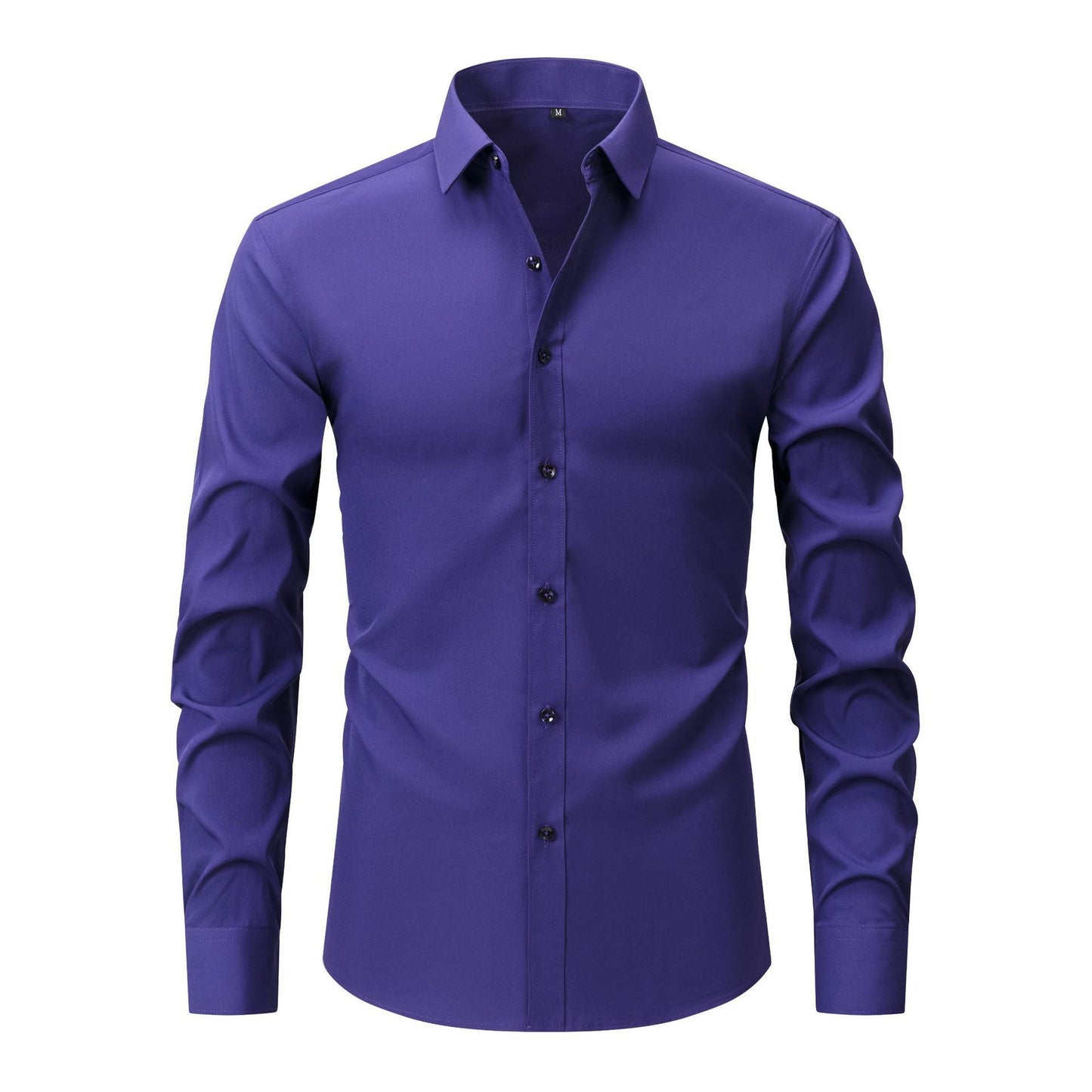 Full Elastic Force Natural Color Button Men’s Plus Size Shirt - Deep Purple / L