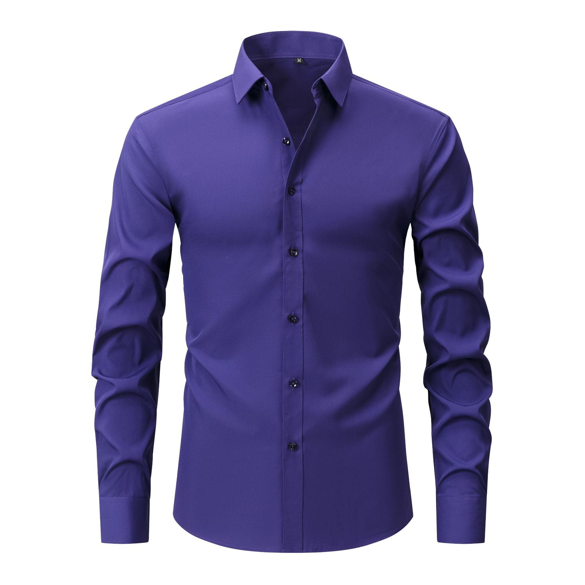 Full Elastic Force Natural Color Button Men’s Plus Size Shirt - Deep Purple / L