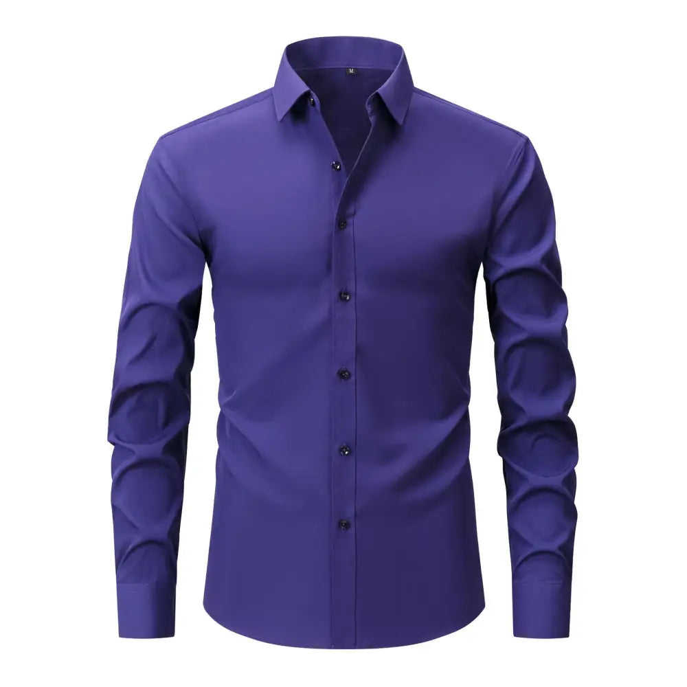 Full Elastic Force Natural Color Button Men’s Plus Size Shirt - Deep Purple / L