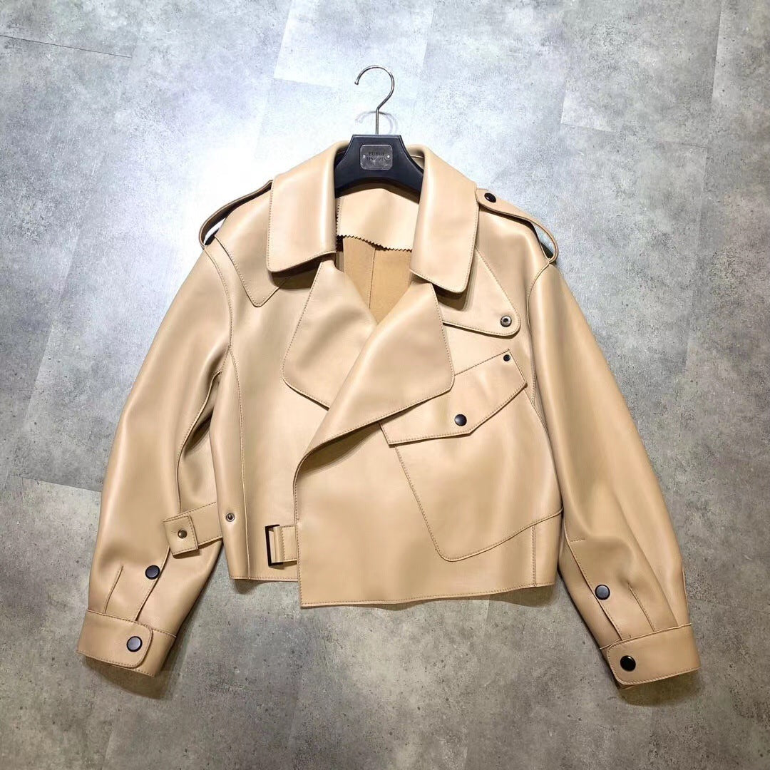 New Genuine Leather Clothes Women’s Jacket Sheepskin Loose-fitting Short Coat - Milk Tea / L - Bag